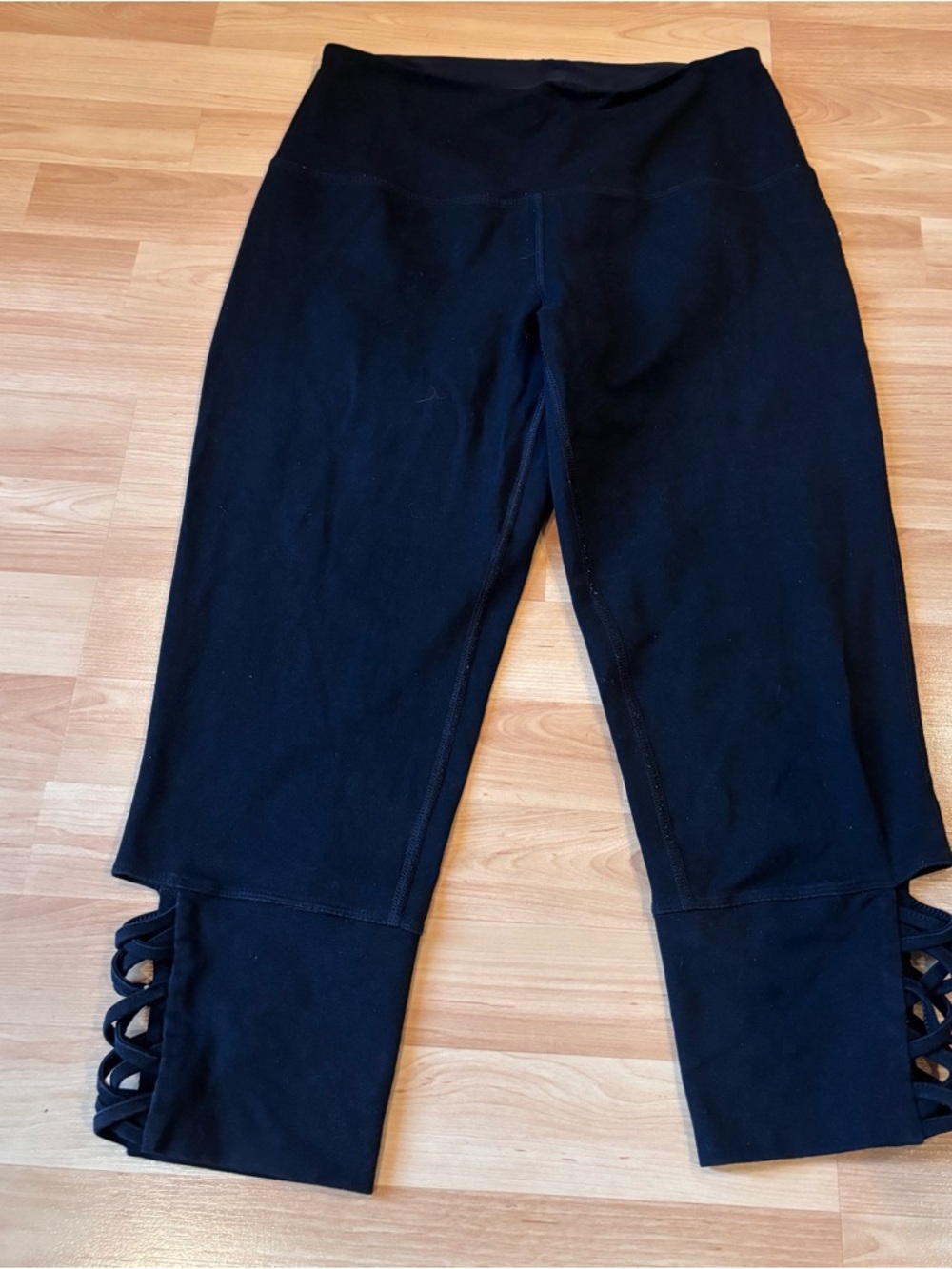 Ruby Ribbon Black Cropped Leggings with Lattice Hem